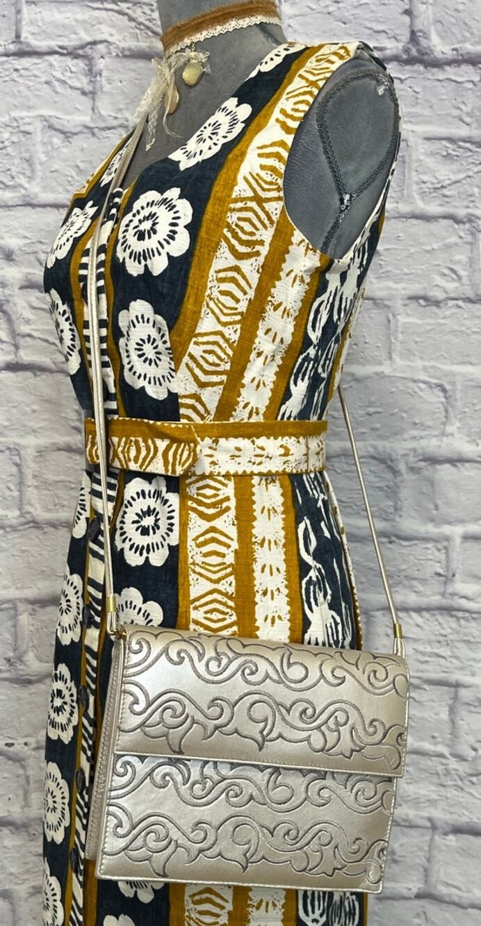 Vintage 80's J. Renee Pearlescent Embroidered Structured Crossbody Bag